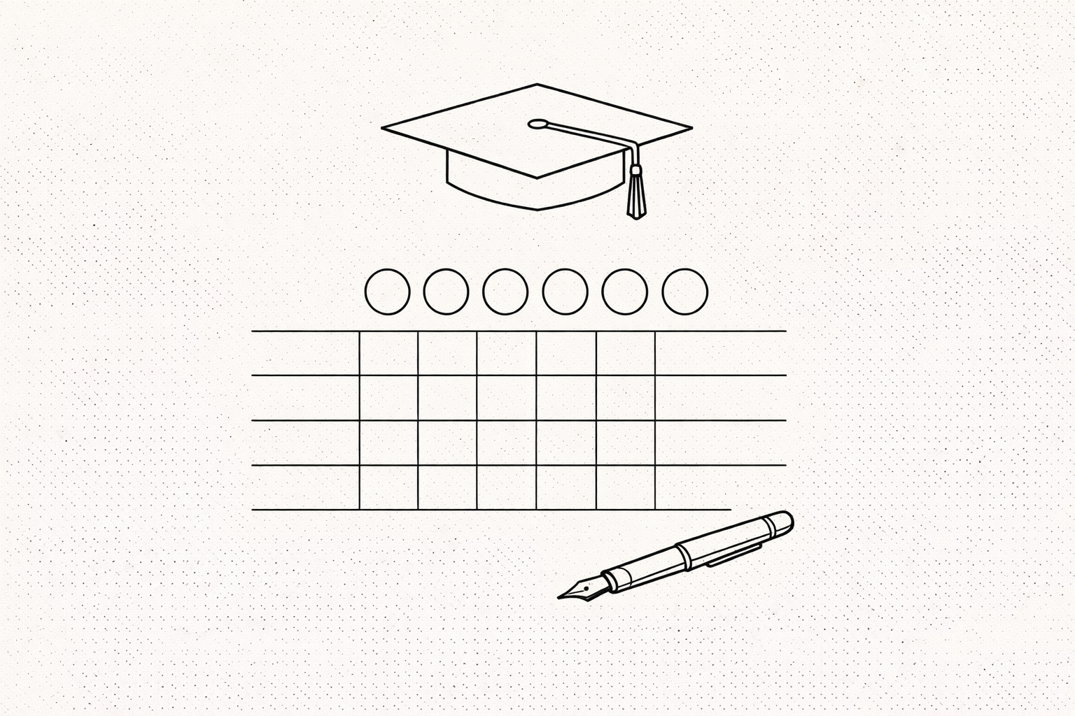 A graduation cap above a ruled evaluation grid