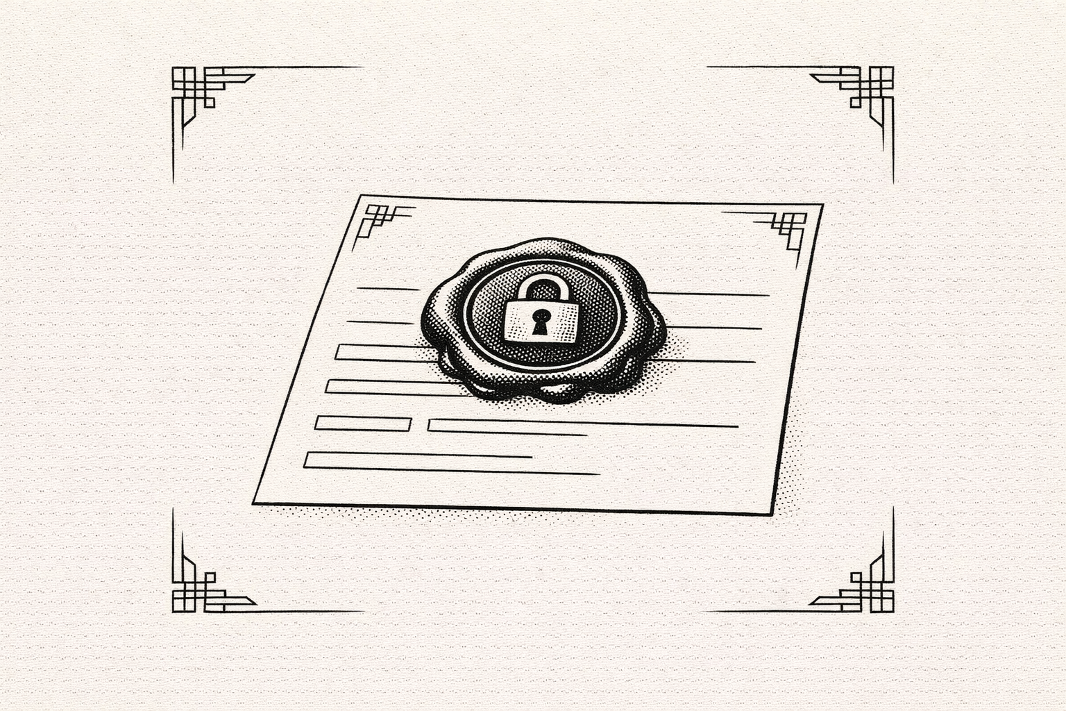 An official seal with a padlock resting on a document