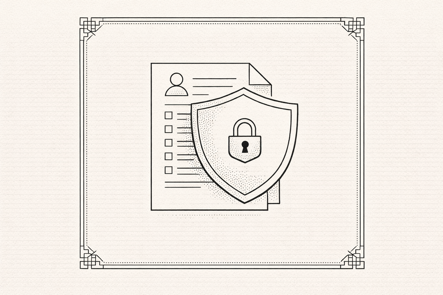A document protected beneath a shield with a padlock